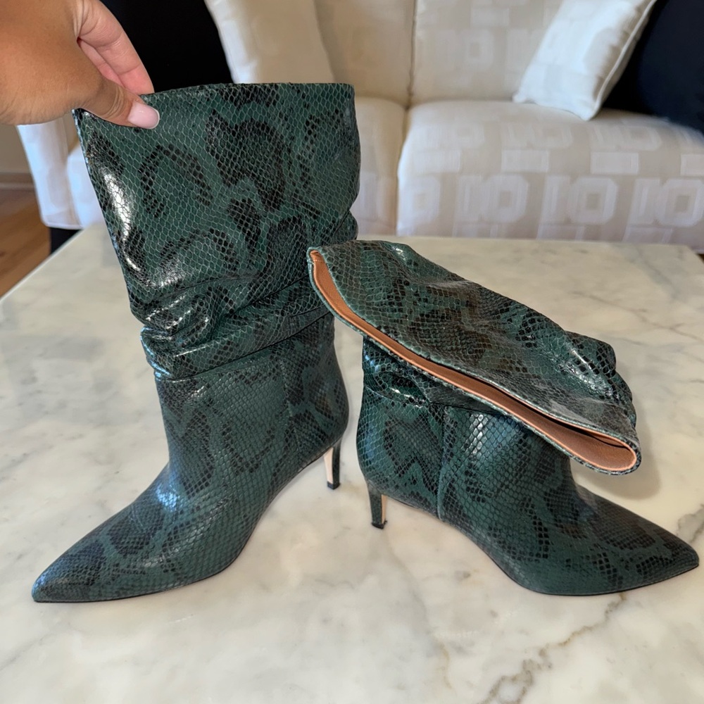 Paris Texas Emerald Snake Print Heeled Boots